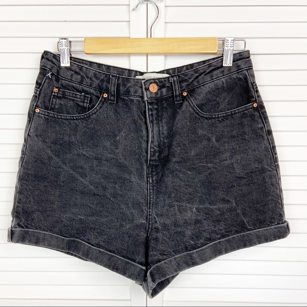 Mango High Waisted Cuff Black Jean Shorts Size 8